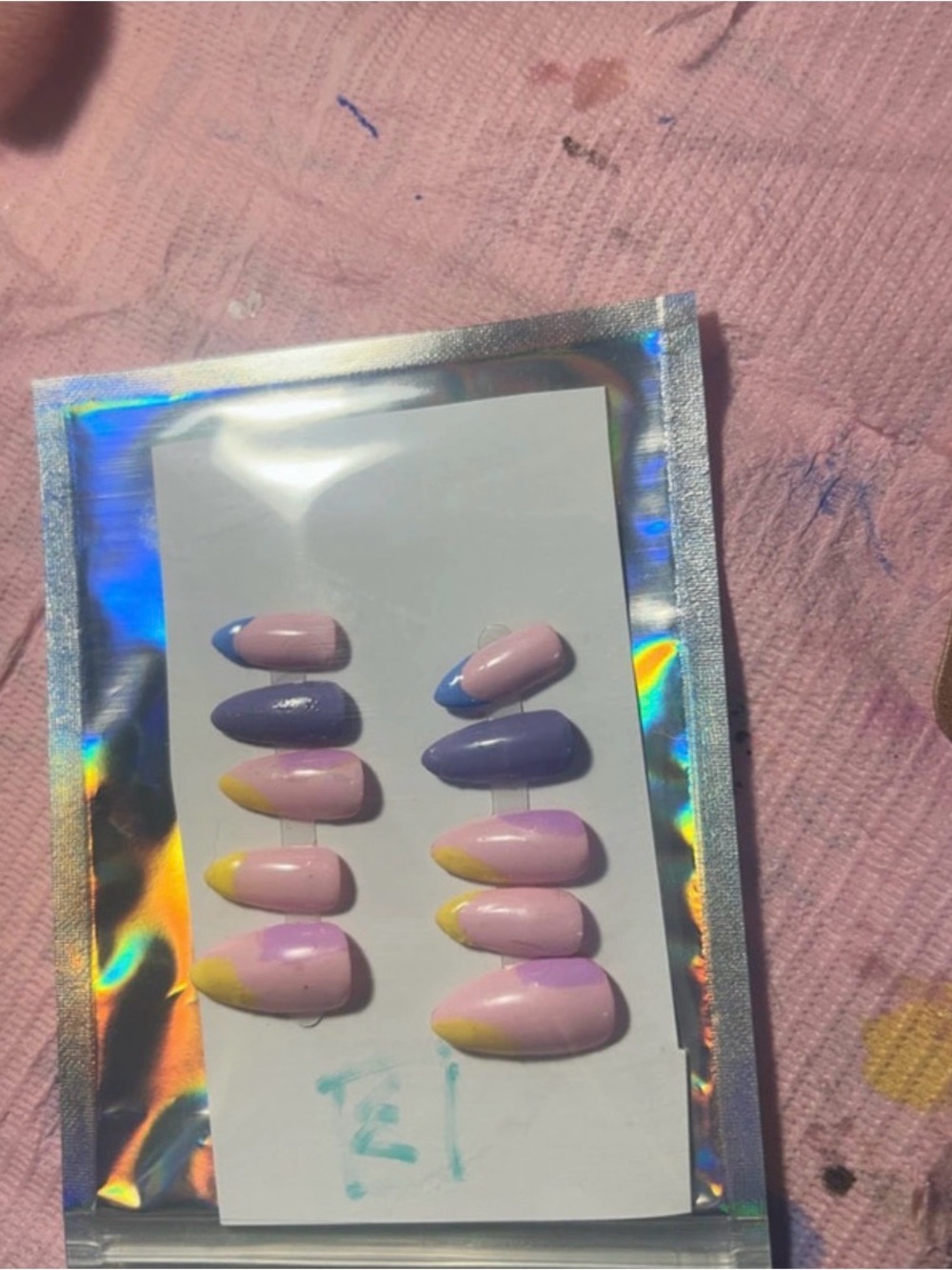 Press-On Nail Set in Pink, Purple & Yellow - Women